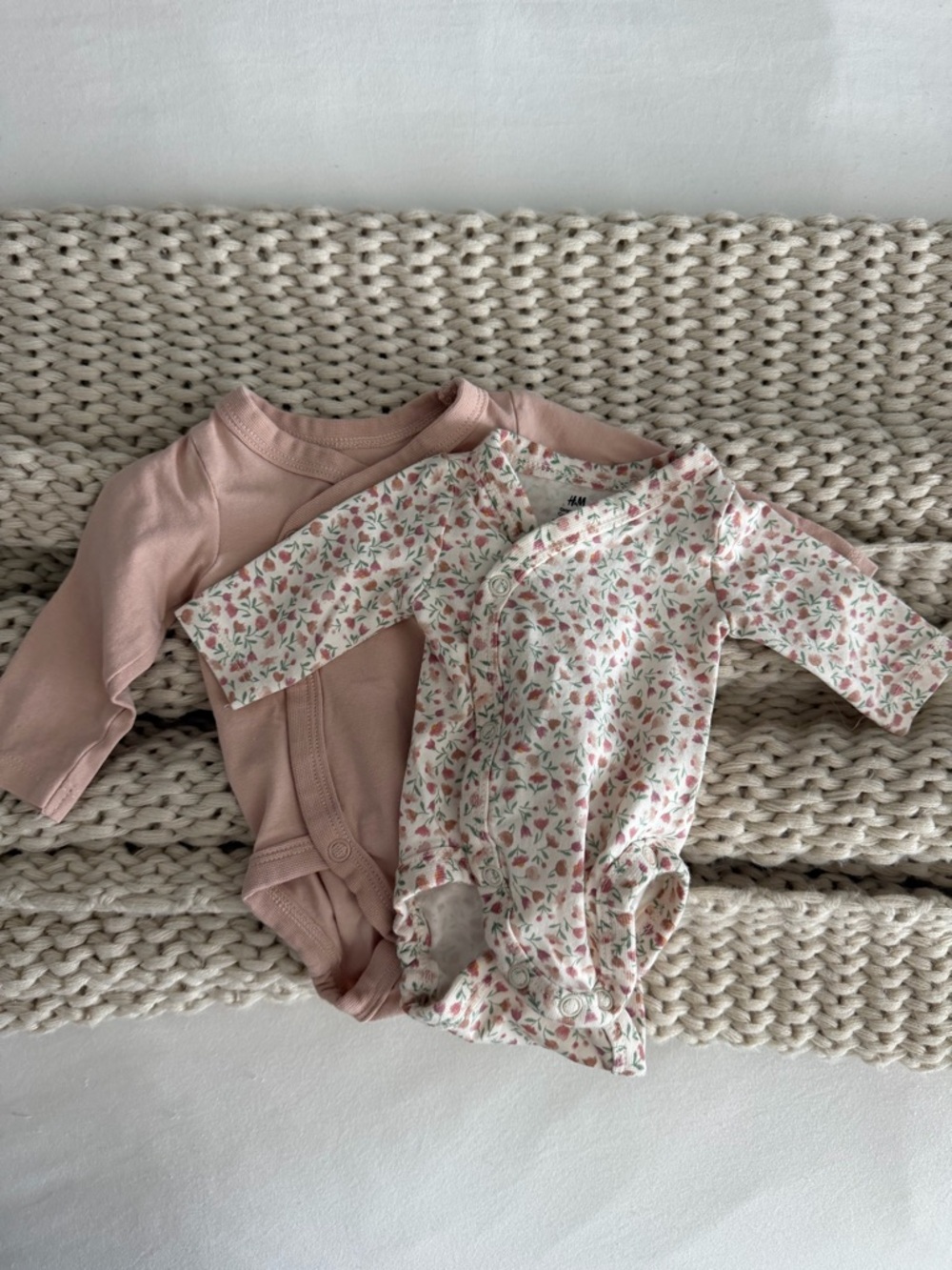 H&M Dusty Pink Solid and Pink Floral Baby Bodysuit Duo